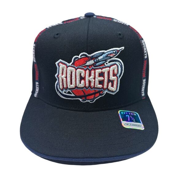 Reebok Houston Rockets Throwback Wool Flat Bill Fitted Hat - Size 7 1/2 - Picture 1 of 8